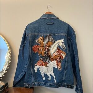 Vintage Gull Cottage Denim Jacket with Horse Decals, Custom, Size Large